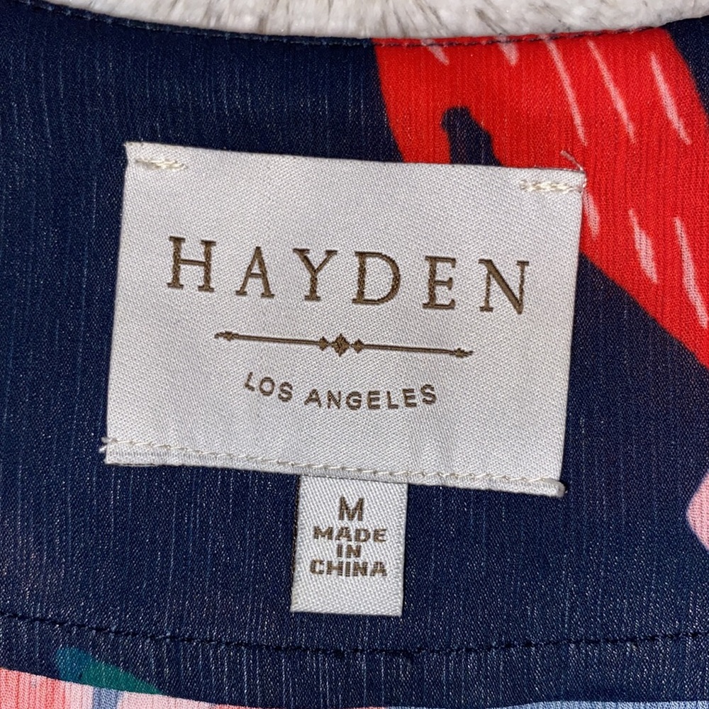 Hayden Los Angeles navy tropical floral bird wrap midi dress NWOT size Medium - Picture 8 of 13